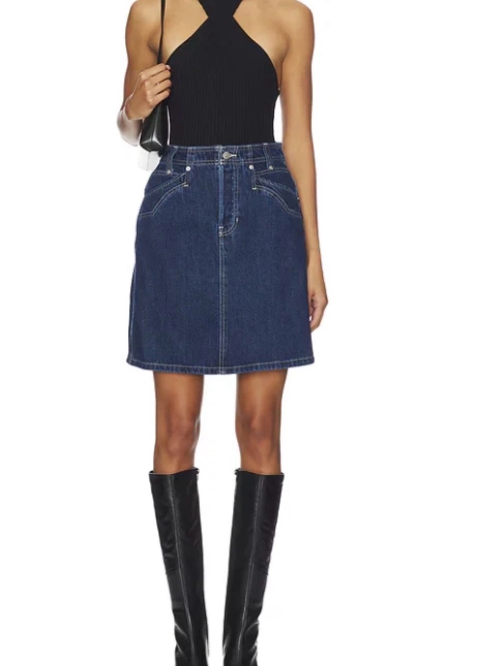 We The Free Dark Blue Denim A-Line Skirt